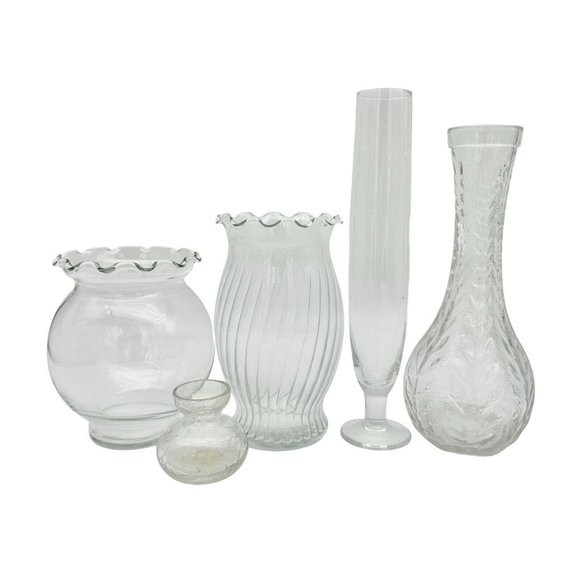 Set of 5 Vases Clear Glass Misc Shapes and Sizes - Picture 1 of 16